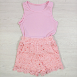 Rib Tank Lace Shorts Set - roze (verzenddatum 24 apr)