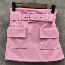 Leatherlook pocket belted skirt