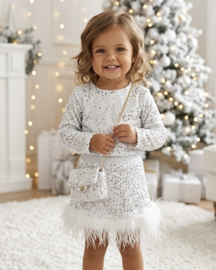 Velvet sequin feather set - wit