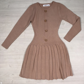 Golden Button Knit Dress - beige