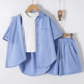 Striped summer short set - blauw