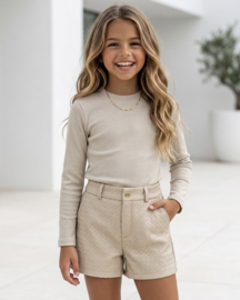 Woven Leatherlook Short & Basic Top set - all beige