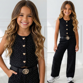 Denim Glam Heart Button Set - zwart