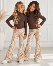 Party All Night Sequin Flared Pants - beige/goud