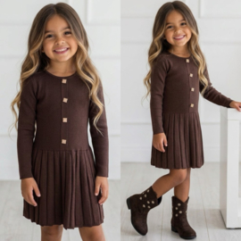 Golden Button Knit Dress - bruin