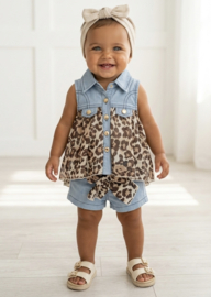 Baby denim & satin set - leopard