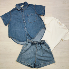 Denim shirt & short set - donkerblauw