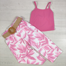 Tropical Leaf Belted Set - roze