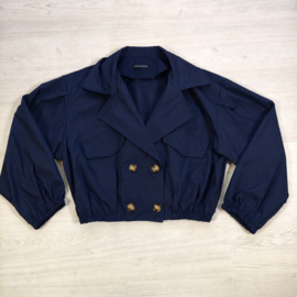 Luxe Cropped Trench Jacket - navy
