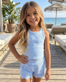 Rib Tank Lace Shorts Set - blauw