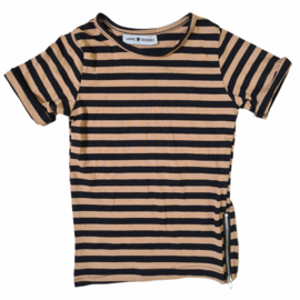 Striped & Zipped long tee - Camel