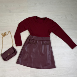 Chic Leather Studded Dress - bordeaux