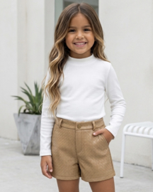 Woven Leatherlook Short & Basic Top set - white/camel