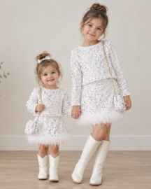 Velvet sequin feather set - wit