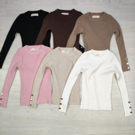 Golden Button Rib Top - beige