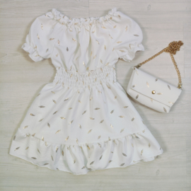 Luxury Leaf Print Summer Dress & bag - wit