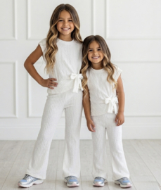 Textured Tie Waist Set - wit