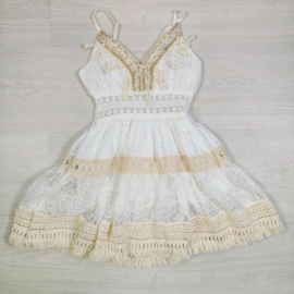 Spaghetti white/gold lace dress