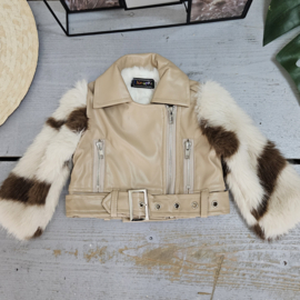 Mini Rebel Fur Biker Jacket - beige