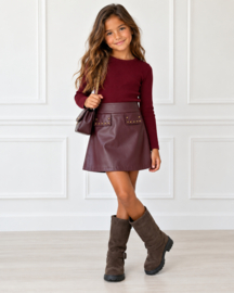 Chic Leather Studded Dress - bordeaux