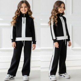 Bold Stripe Fashion Tracksuit - Zwart