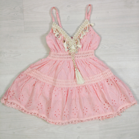 Spaghetti Boho Shell Lace Dress - roze