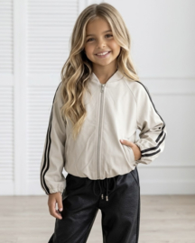Retro Stripe Bomber Jacket - beige