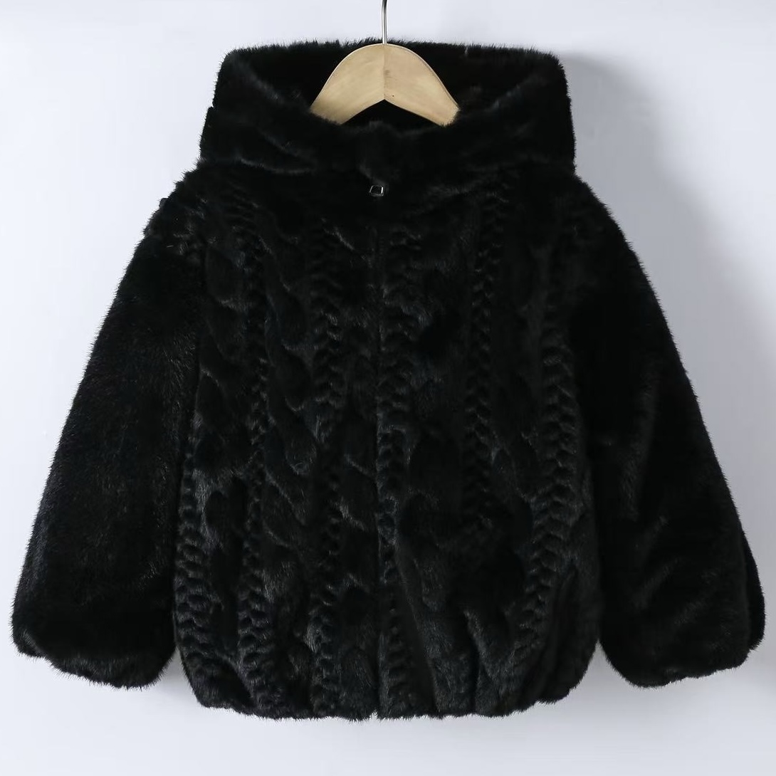 Hooded & cable jacket - zwart