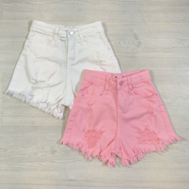 White or pink distressed short