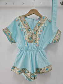 Glitter & tassel playsuit & headband  - turquoise