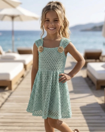 Golden Blossom Crochet Dress - mint