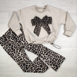Bling Leopard Bow Set - beige