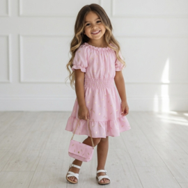 Luxury Leaf Print Summer Dress & bag - roze