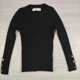 Golden Button Rib Top - zwart (verzenddatum 25 sep)