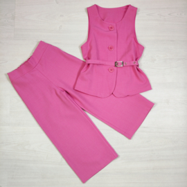 Mini Chic Button Suit Set - fuchsia
