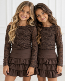 Lace top & layered skort set - bruin (verzenddatum 23 okt)