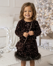 Velvet sequin feather set - bruin