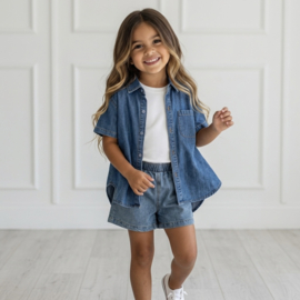 Denim shirt & short set - donkerblauw