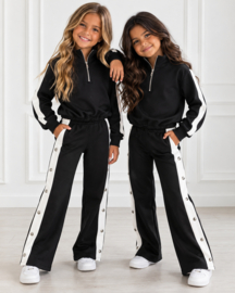 Buttoned striped tracksuit - zwart
