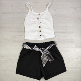 Paisley Ribbon Shorts Set - zwart/wit