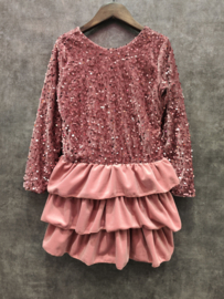 Velvet Bow layered dress - roze (verzenddatum 9 okt)