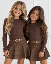 Golden Button Rib Top - bruin (verzenddatum 9 okt)