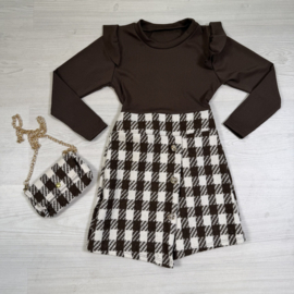 Chic Check Ruffle Dress & bag - bruin