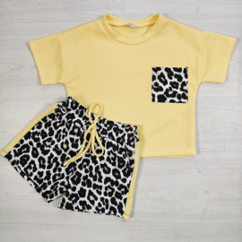 Leopard Pocket Girls Summer Set - geel