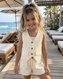 Broderie Chic Gilet Set - beige