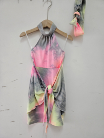 Summer party dress & headband - grijs/roze