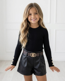 Golden Button Rib Top - zwart (verzenddatum 25 sep)