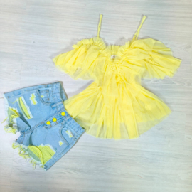 Distressed yellow short &  yellow top
