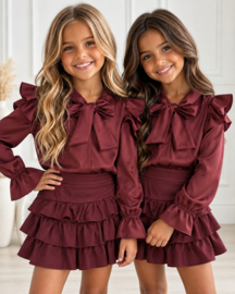 Elegant Bow Ruffle Set - bordeaux