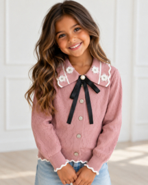 Lovely Flower Bow Knit Cardigan - roze